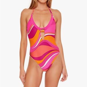 Trina Turk NWT Vivid Vista Pink One Piece Swimsuit 8 Orange White